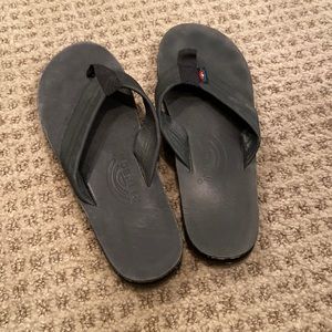 Rainbow black flip flops